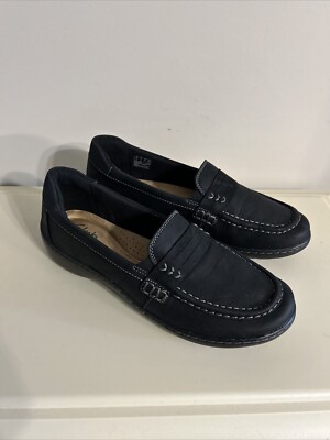 Clarks Collection Suede Slip-On Loafers Cora Ashly Black Size 8.5 D