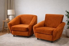 Pair of Vintage Burnt Orange Tub Chairs – Mid-Century Style Lounge Chairs Low