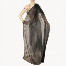 Sanskriti Vintage Dupatta Long Stole Pure Chiffon Silk Black Hand Beaded Scarves
