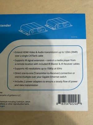 (2) GoFanco HDbitTv2 HDMI Extender Kit (TX + RX) 1080p Over Cat5e/6 IR V2.0 