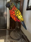 VTG Tiffany Style Stained Glass Parrot Bird Lamp 16 Green Orange Blue Metal Base
