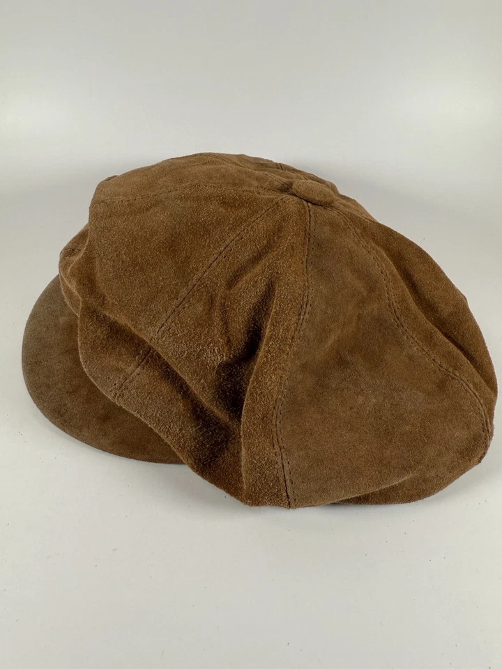 Gorra de Newsboy Vera Pelle Gamuza Vintage Talla 57 Cuero Genuino Hecha en Italia Foto 3 de 4