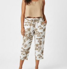 Vintage Linen Pants JAMAICA BAY 90s Tropical Hawaiian Drawstring Cream Green Bro