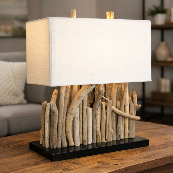 Tischleuchte, Tischlampe, Treibholz, Holz, Handgefertigt, Ca. 35X40X16-image