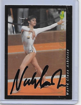 Gymnastics Card IP auto NADIA COMANECI 1992 Classic Olympic Women's Gold Medals