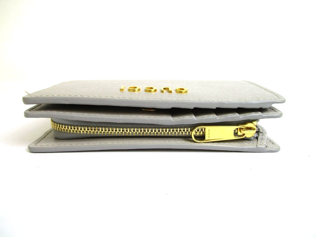 Authentic GUCCI Gold Logo Script Gray Leather Bif… - image 6