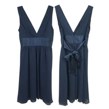 Forever 21 Babydoll Dress Midnight Blue S Chiffon Satin Sleeveless V-Neck Party