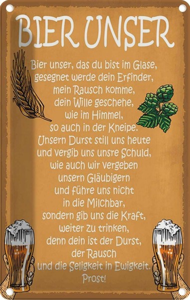 Blechschild 30X20 Cm Bier Unser In Ewigkeit Prost Essen Trinken Deko Geschenk Me-image