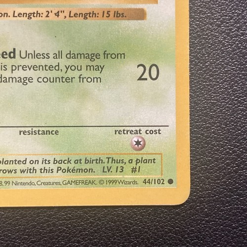 Shadowless Base Set Bulbasaur 44/102 WOTC | Pokemon Cards Vintage HP - Picture 3 of 8