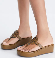 NEW TORY BURCH MILLER WEDGE BROWN LEATHER SANDALS