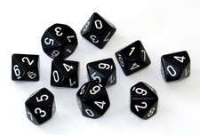 Dice Sets: Opaque Black with White - Ten Side...