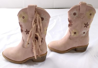Rollda Girl's Embroidered Tassel Fringed Cowboy Boots JL3 Pink Size US:9 UK:8