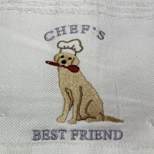 Set of 2 Kitchen Towels WHT & PURPLE  16”x26” Embroidered Labrador Dog Friend