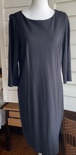 Chico’s Sz 1.5 10 Classic Black 3/4 Sleeve Sheath Ponte Knit Dress Round Neck