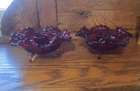 Pair Of Fenton Red Ruby Basket Weave Candle Stick Holders