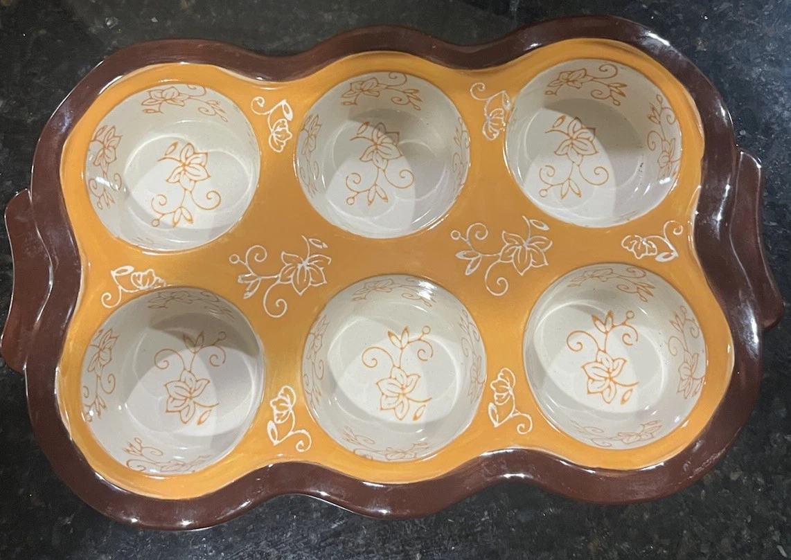Temp-tations by Tara 6 Muffin Pan Floral Lace Spice Orange Cupcake Bakeware