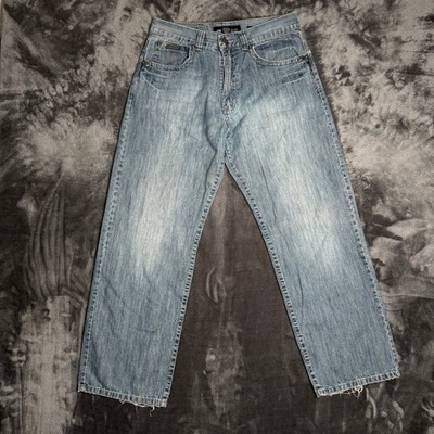Ecko Unltd Mens Baggy Fit Jeans Light Wash Denim W32 L30 Vintage Y2K Wide Leg