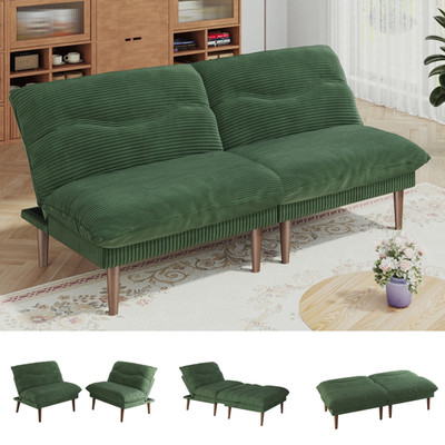 75'' Futon Convertible Sofa Bed Corduroy Loveseat Sleeper Couch Living Room Green