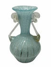 Murano Venetian Glass Vase Baby Blue White Gold Zanfirico Latticino Adventurine