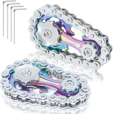 2 Pack Classic Silver Bike Chain Metal Fidget Spinners for Adults & Teen &... 