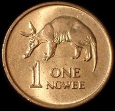 Zambia 1 Ngwee 1972 Aardvark Coin WCA B692