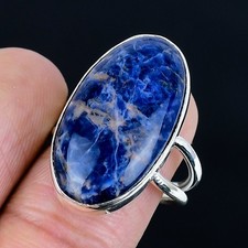 Graceful Sodalite Gemstone Handmade 925 Sterling Silver Ring Size 7.5
