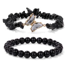 Black Obsidian Healing Crystal Stretch Beaded Bracelet for Women Jewelry