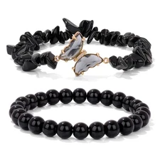 Obsidian Bracelet for Women Healing Crystal Stone Beads Bracelets Black Stretch