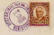 Massachusetts (Navy Yard Sta.) Boston Registered 1936 violet double ring  1922-1