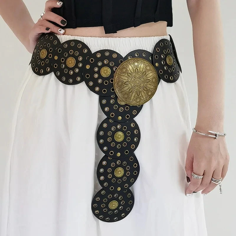 Black Polka Dot Wide Waist Belt with Round Buckle Polka Dot Size S Belts for Women for sale | eBay main image 2
