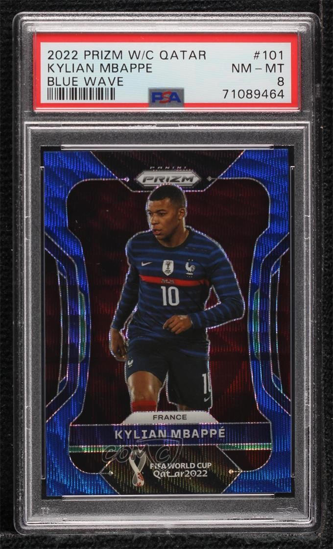 2022 Panini Prizm World Cup Qatar Blue Wave /199 Kylian Mbappe Mbappé PSA 8 s5j