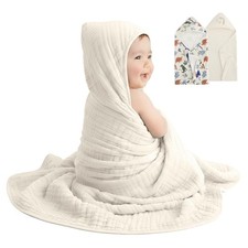 2 Pack Hooded Baby Towels, Large 32"x32", 6 Layer 100 Muslin Cotton Highly A...