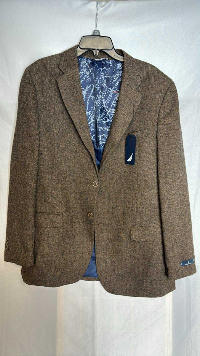 Nautica Mens Branford Brown Herringbone Sport Coat Blazer Modern