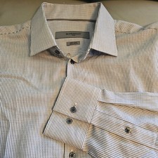 Givenchy Men Regular Fit Cotton Button Down Shirt Micro Pattern Black White 15.5