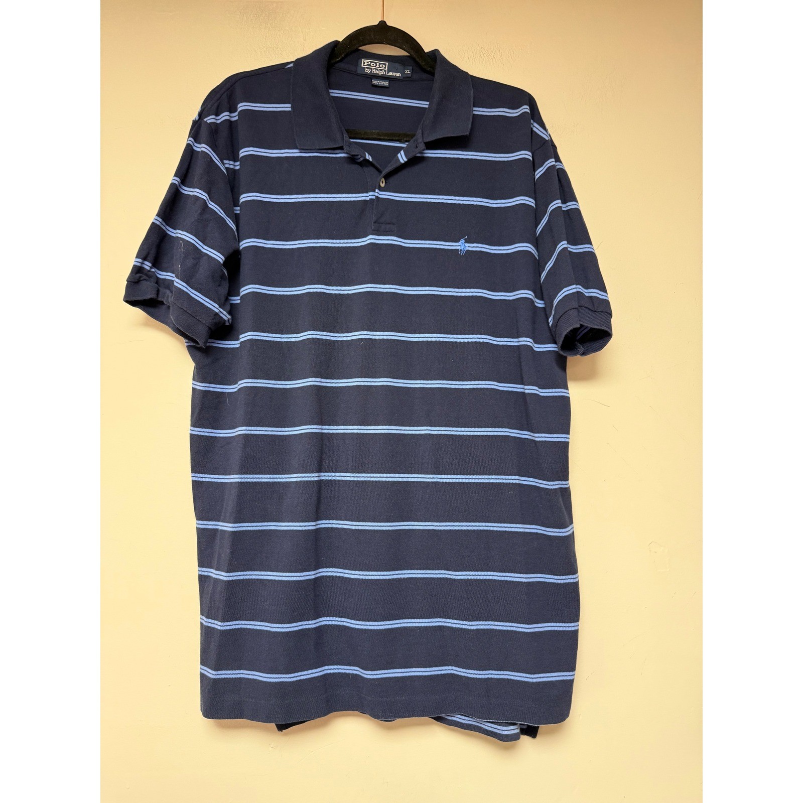 Polo Ralph Lauren Mens XL Blue Striped Short Sleeve Cotton Pique Polo Shirt
