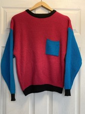 Vtg 80s 90s Streetwear Womens Large Color Block Chunky Knit Sweater Cosby Pink