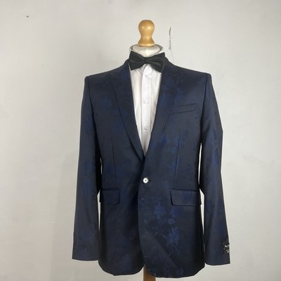 Ted Baker Blazer Jacke Herren 40R Dunkelblau Blumen Dinner Smoking Abend Neu mit Etikett