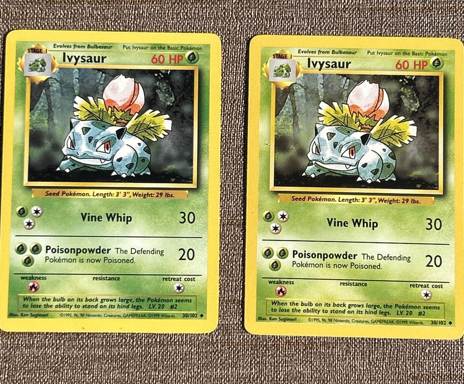 2X Pokemon Ivysaur Card Unlimited 30/102 Uncommon 1999 TCG