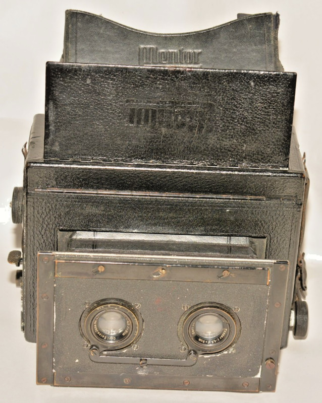 VINTAGE 10X15 cm MENTOR STEREO REFLEX CAMERA OUTFIT ca 1920 W/CS. & 3 HOLDERS