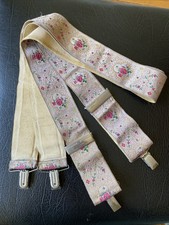 VTG Suspenders Jacquard Brocade Rose Leaf Gold Material Metals Clips Unisex Fab