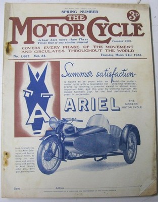 Motor Cycle 21 Mar 1935 Motorcycle Magazine Spring Number Ariel Cover