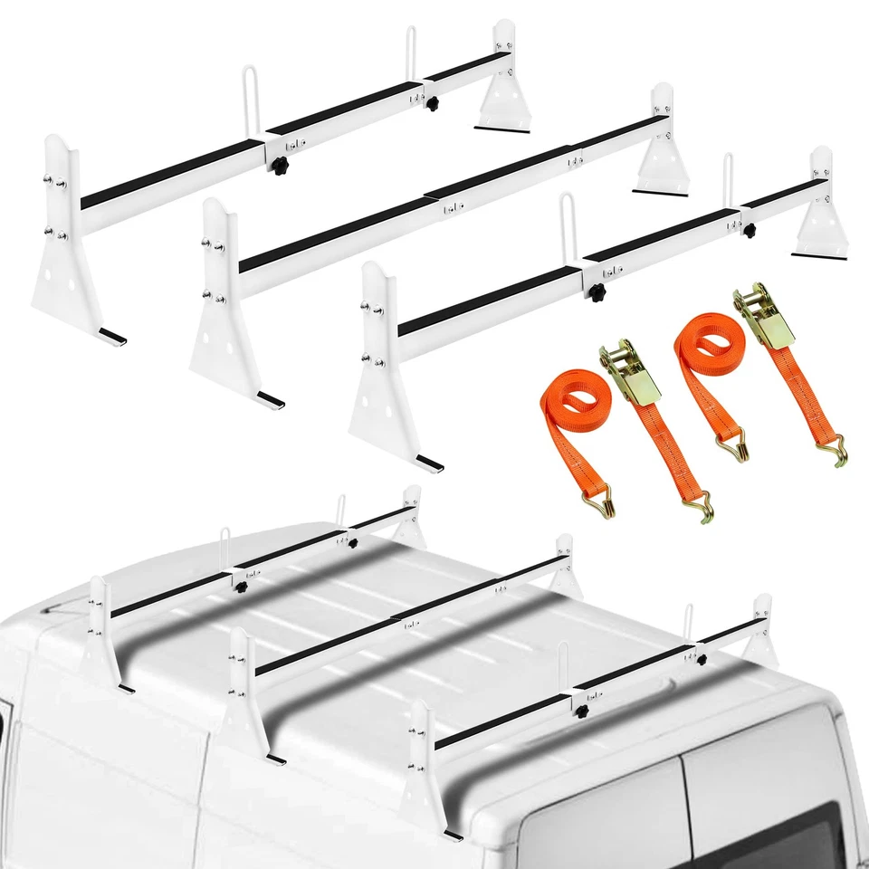 Para Chevy Express 2500/3500 1996-up Acero Blanco Cargo Van Techo Escalera Escalera Porta 3 bar Foto 2 de 4