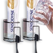 HANZE 2 Pack Toothbrush Holder 304 Stainless Steel Adhesive Wall Mounted 3 in...