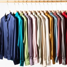 93% Natural Silk 7% Spandex Women Buttons Up Long Sleeve Shirt Top Blouse  MM161