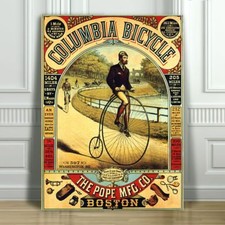 VINTAGE BICYCLE AD CANVAS ART PRINT POSTER - Columbia Penny Farthing - 24x18"