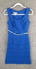 Dressbarn Sheath Dress Women 4 Cobalt Blue Tiered Bottom Sleeveless Belt Stretch