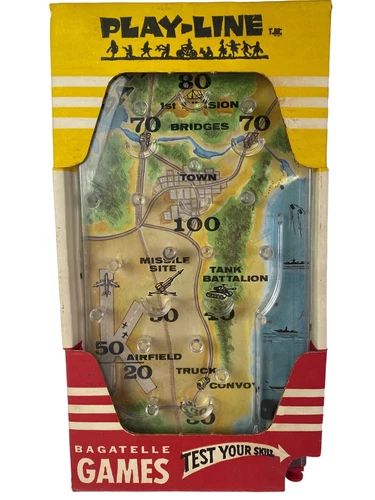Vintage Battle Field Play-Line Action Game MARX 1964 MIB Bagatelle Pinball