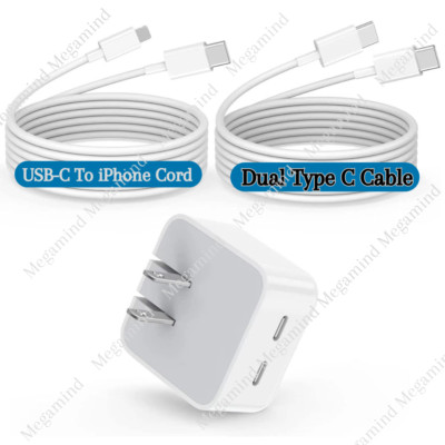 Dual USB-C Fast Charger PD 35W Power Block Type C Cable For iPhone iPad Samsung