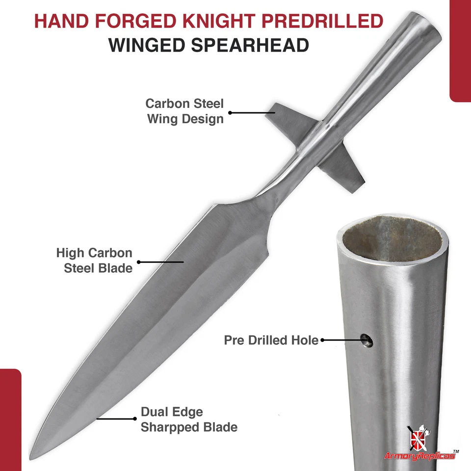 Cabeza de lanza alada de recreación histórica - arma funcional forjada a mano Foto 3 de 4