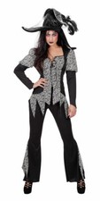 Magier Zauberer Hexenmeister Kostüm Hexe Damen Halloween Horror Fasching KK